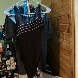 Vintage Beach Cabana Size Medium Black One-Piece Swim Suit